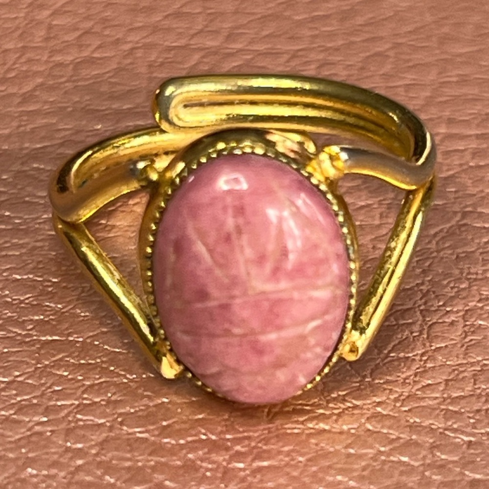 Vintage Scarab Ring Pink Stone Adjustable